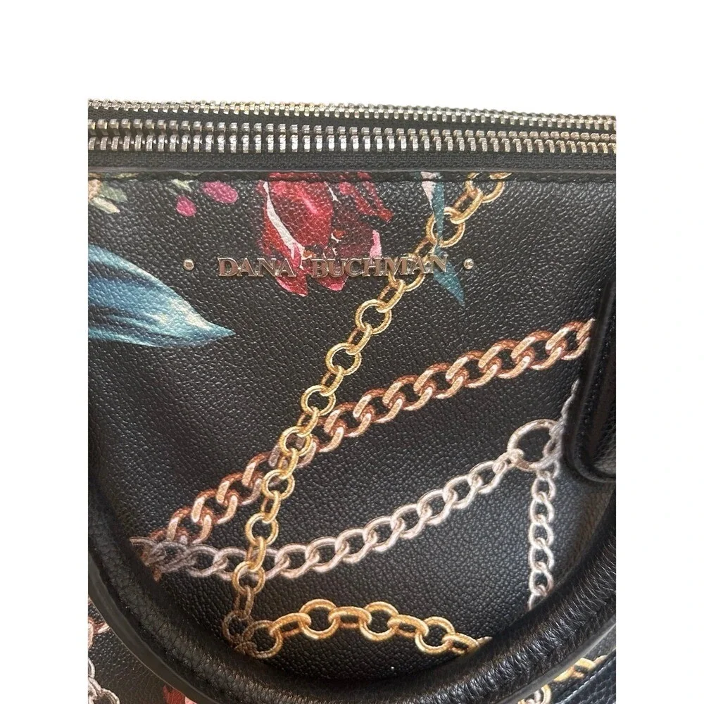 Dana Buchman Floral Chain Print‎ Satchel Crossbody Bag Black Multi Compartment